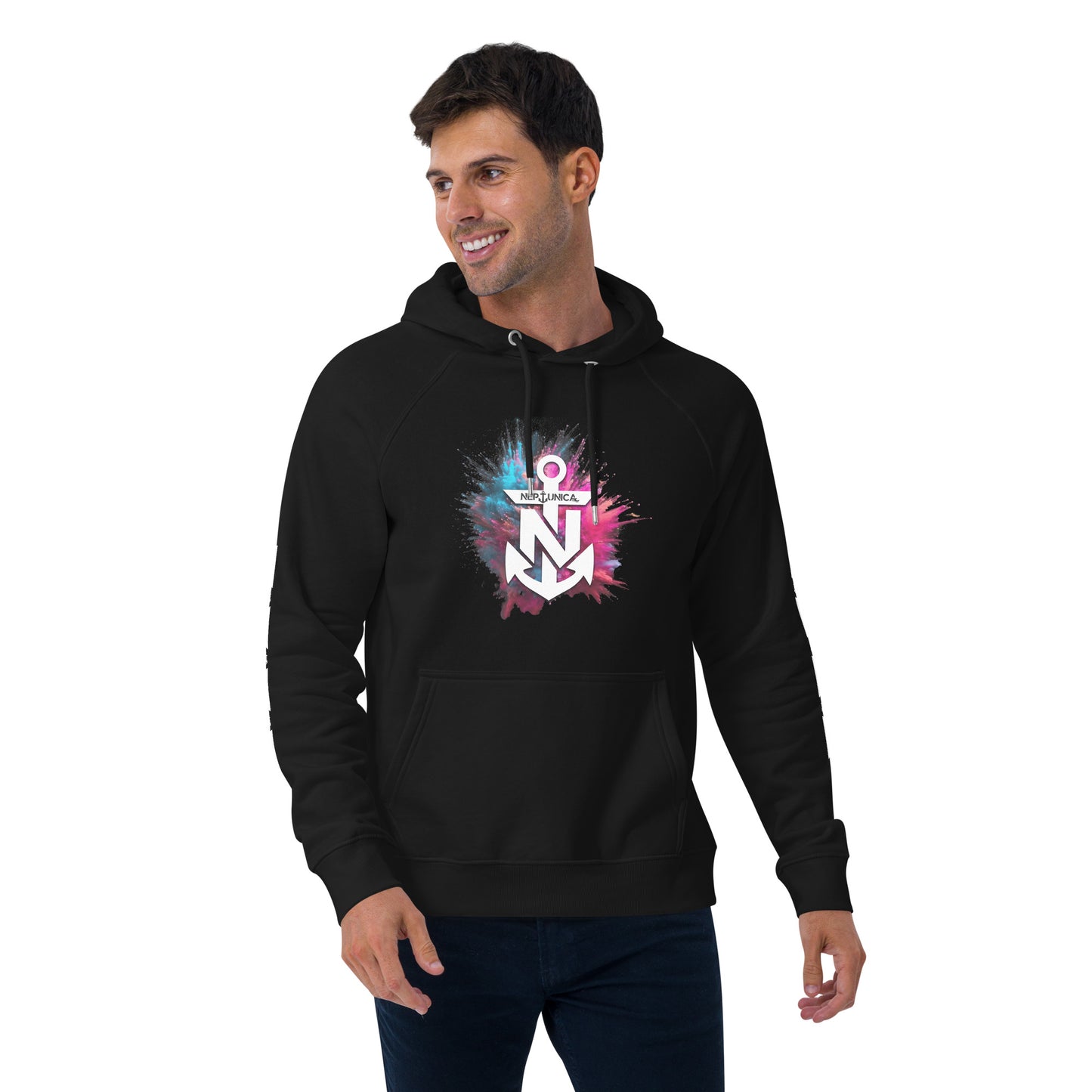 Neptunica Unisex ECO/BIO Raglan Hoodie | Black Colorsplash Edition
