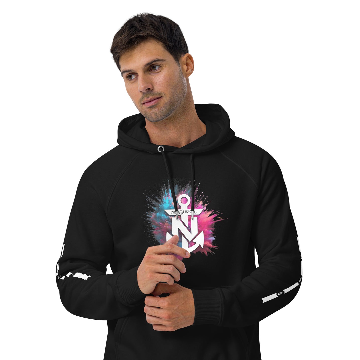 Neptunica Unisex ECO/BIO Raglan Hoodie | Black Colorsplash Edition