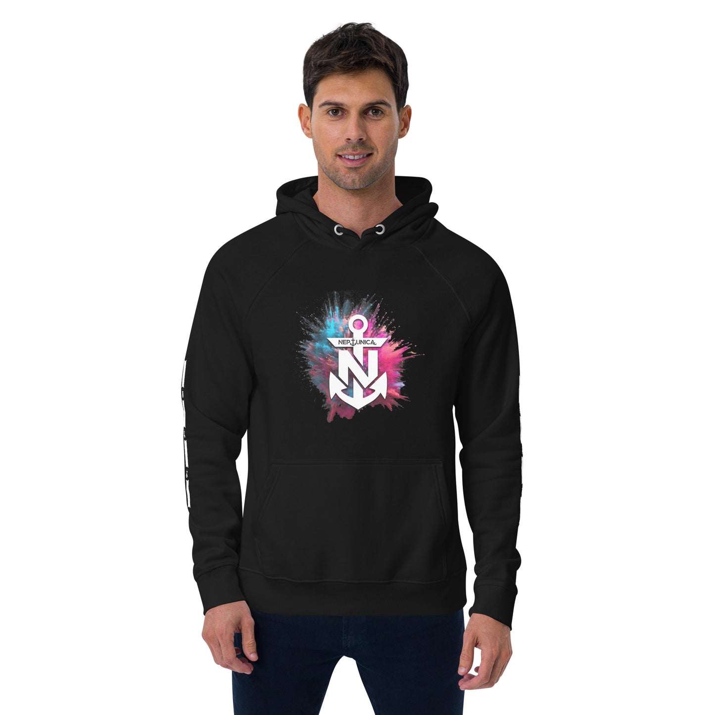 Neptunica Unisex ECO/BIO Raglan Hoodie | Black Colorsplash Edition