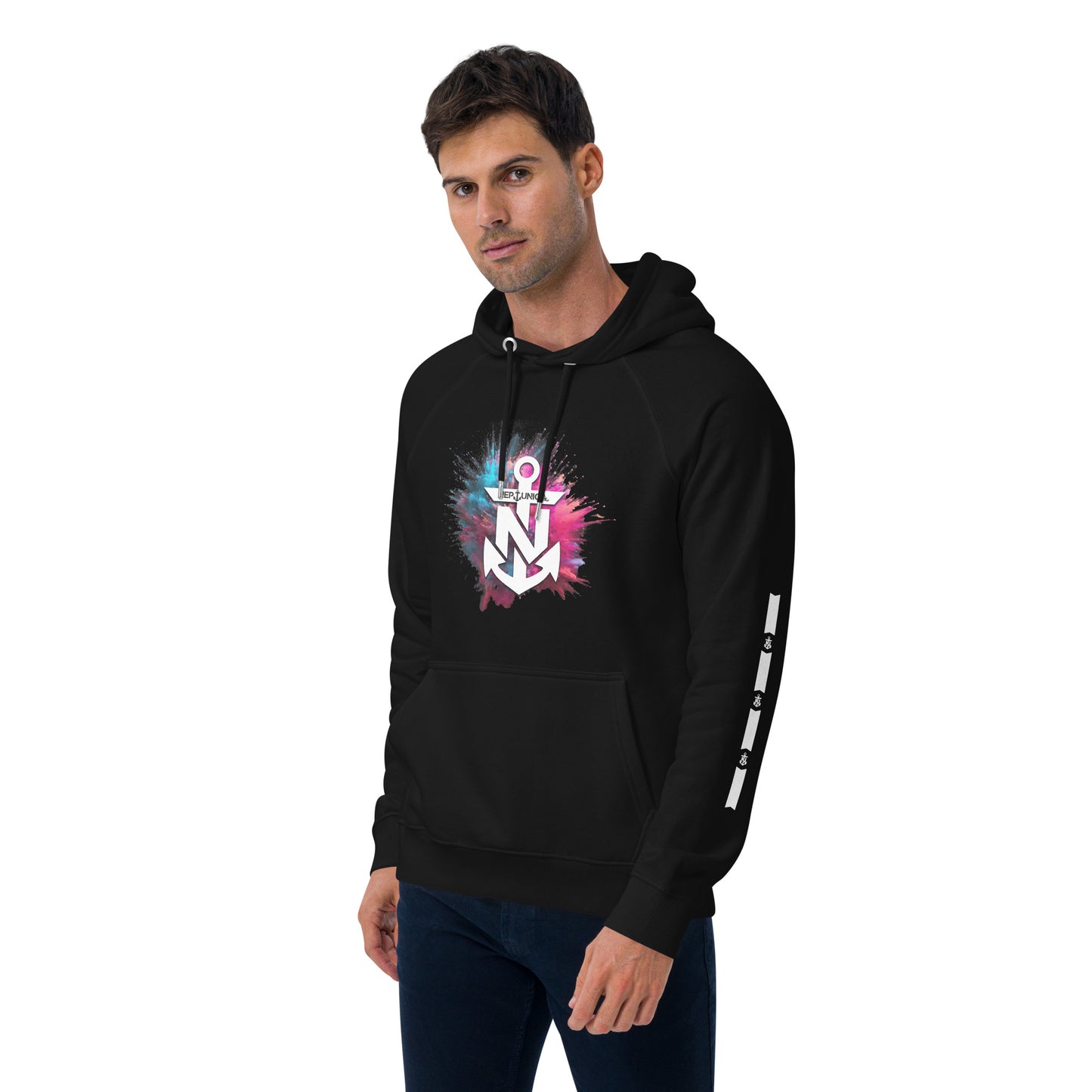 Neptunica Unisex ECO/BIO Raglan Hoodie | Black Colorsplash Edition
